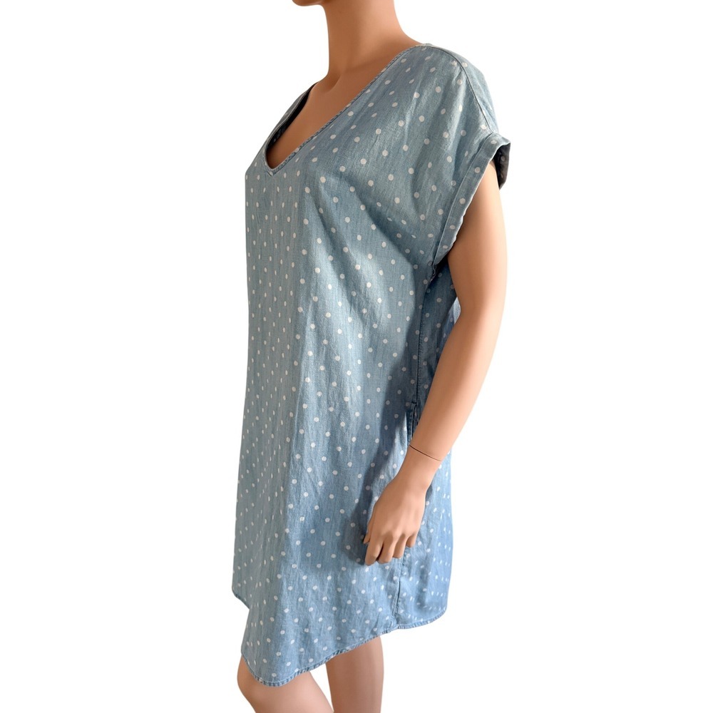 Old Navy Blue Polka Dot Chambray Button Back Shift Dress Pockets Sz L - Picture 5 of 14